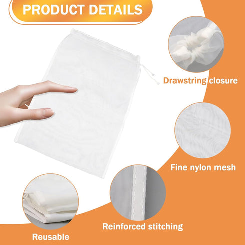 Aecsze 6 Pack 6x8 Inches Nut Milk Bag Reusable Food Strainers, Fine Nylon Mesh Nutmilk Mesh Bag for Straining