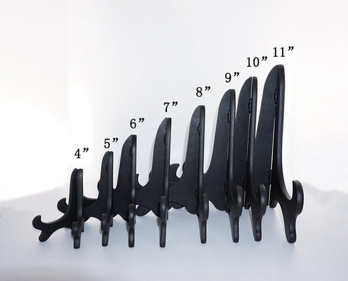 Artliving Black 6" Wood-Like Plastic Easels, Set of 4 Plate Display Stands and Picture Frame Holders