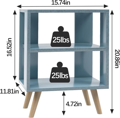 2-Tier Aenuert Night Stand, Blue Kids Nightstand, Modern End Table with Open Storage, Nursery Bedside Table for Small
