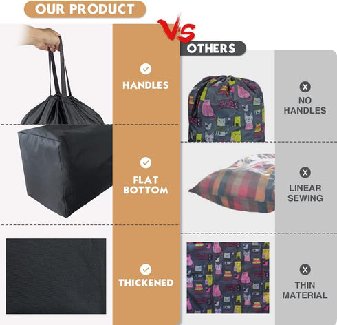Washable Travel Laundry Bag with Handles and Drawstring (2 Pack), Heavy Duty, 27.5x34.5 in, Black