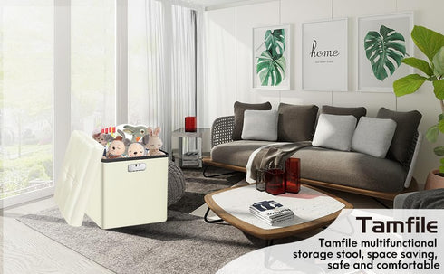 13 13 13 inch Tamfile Small Ottoman with Storage, x x Fireproof Safe Folding Ottoman with Lock for Important Documents
