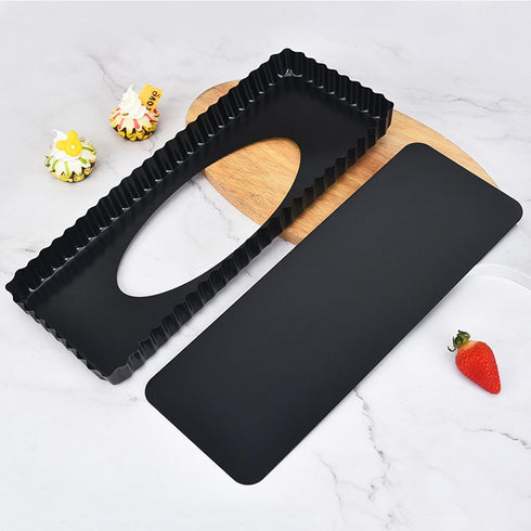 Tosnail 2 Pack Non-Stick Quiche Pan 14" x 5.75" with Removable Bottom Tart Baking Pan