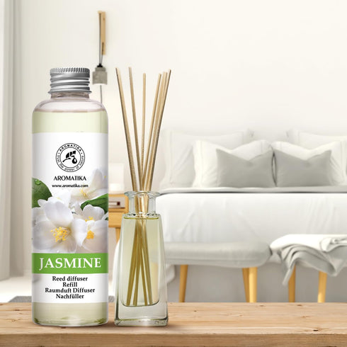 AROMATIKA Jasmine Essential Oil 200ml - Natural Reed Diffuser Refill for Long-Lasting Fragrance