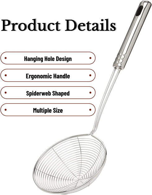 Spider Strainer Skimmer Spoon, HSpiow Set of 3 Sizes Frying Spoon Stainless Steel Fryer Scoop Wire Strainer Ladle with Long Handle for Kitchen Frying Cooking Food Pasta by HSpiow