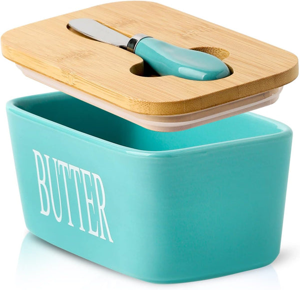 Hasense Butter Dish, Ceramic Butter Container with Lid Holds For Countertop, Large