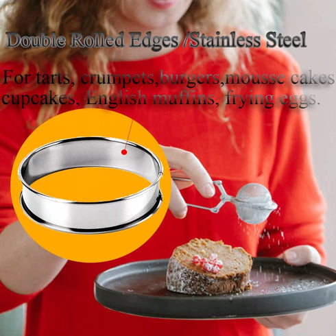 8 Pieces English Muffin Rings, 3.15 Inch Stainless Steel Double Rolled Tart Ring, Nonstick Metal Round Mold