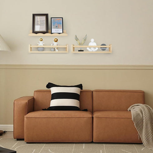 16.5" Set 2+1, Floating Book Shelves for Wall, Natural Wood Nursery Shelves for Book Storage, Solid Pine Wooden