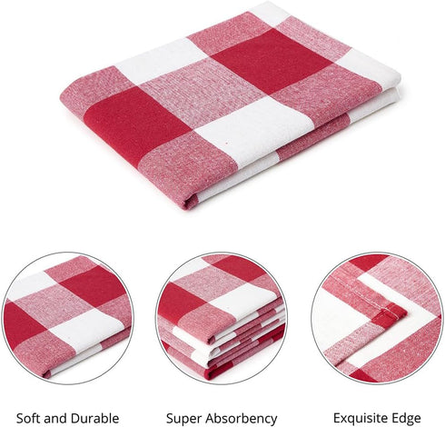 Encasa Homes Anti-Odour Kitchen Dish Towels, 28"x18" (4 Pc Set) Highly Absorbent, Tea Towels for Cleaning & Quick Drying, Cotton Buffalo Red Checks by Encasa XO