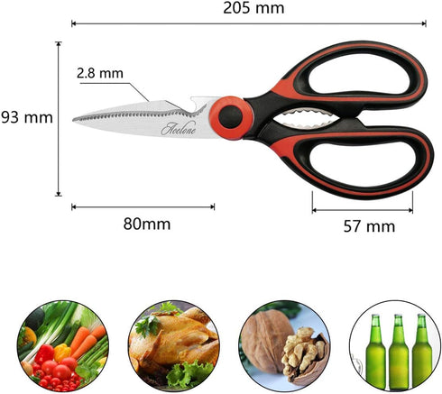 Acelone Premium Kitchen Shears, Heavy Duty Ultra Sharp Stainless Steel Multi-function Scissors (Red Black)
