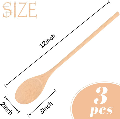 HANSGO 3PCS 12 Inch Long Wooden Spoons, Long Handle Wooden Cooking Mixing Oval Spoons Tasting Spoons Large Cooking Spoons