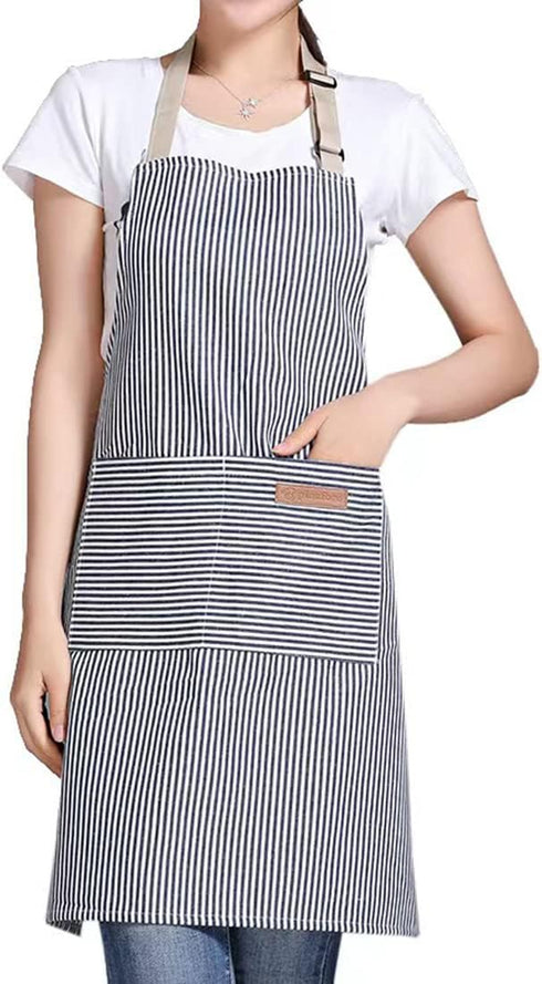 Adjustable Bib Apron - Cotton Cooking Kitchen Apron with 2 Pockets for Women Men Chef Restaurant BBQ