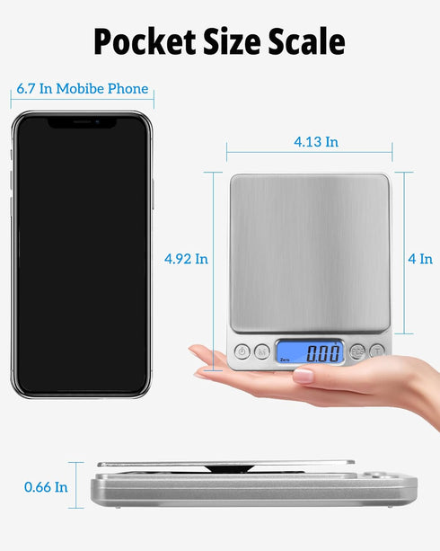 NEXT-SHINE Digital Pocket Scale, Portable Mini Size 500g x 0.01g, Stainless Steel Platform