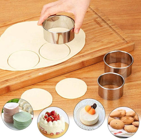 Biscuit Cutters, 3 Pcs Round Cookie Cutters, Stainless Steel Dumpling Cutters, Cake Pastry Molds for Baking