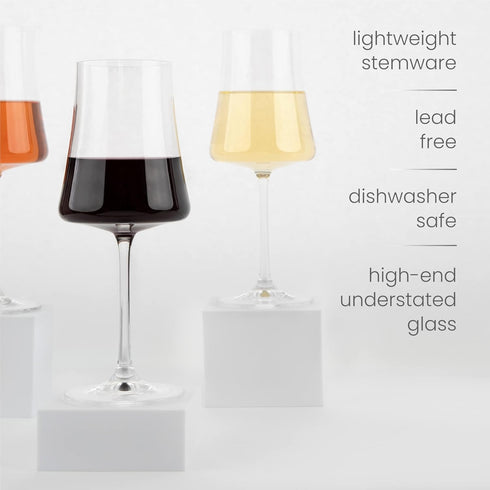 BENETI Exquisite Wine Glasses Set of 2, Handmade in Europe, 15oz Premium Crystal Red & White Long Stem Glasses