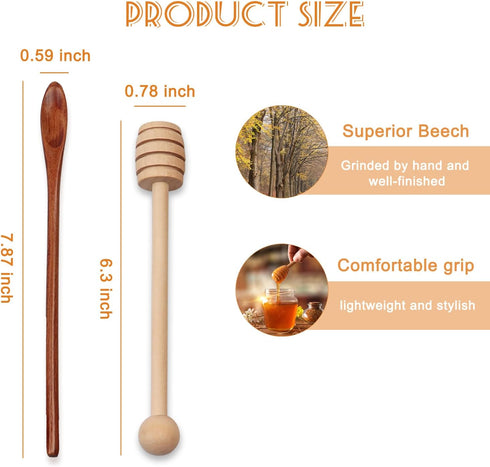 6.3Inch Wooden Honey Dipper Sticks: Long Handle Coffee Stirring Spoons - Honey Comb Sticks - Honey Wand for Honey Jar