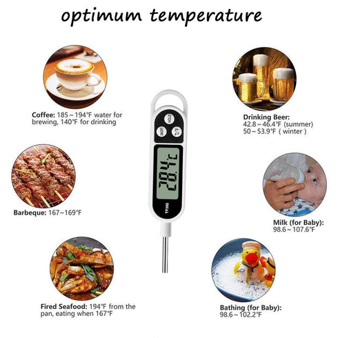 Digital Meat Food Thermometer for Cooking Kitchen BBQ, Instant Read Probe Thermometer with Long Probe for Candy, Milk,