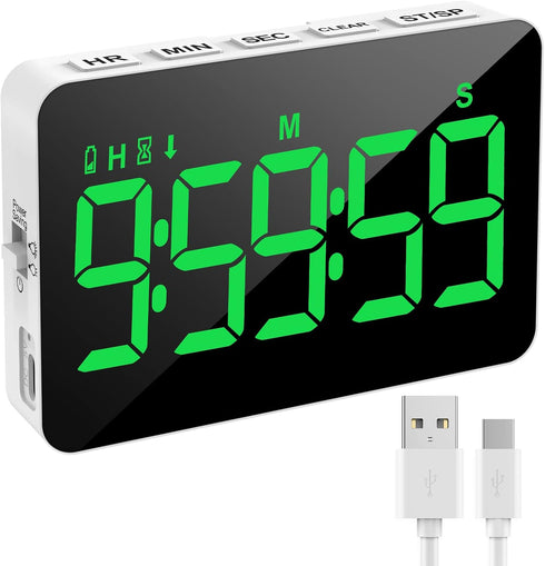 Rechargeable Digital Kitchen Timer for Cooking, Magnetic Timer with 5” LED Display, Adjustable Brightness and Volume,