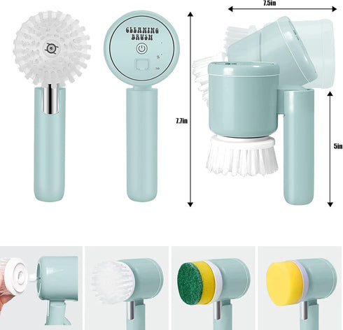 Electric Spin Scrubber, Folding Rechargeable Cleaning Brush for Bathroom with 3 Replaceable Brush Heads