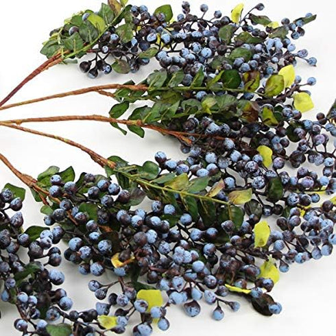 2Pcs Rinlong Artificial Blueberries Fake Berries Stems Hanging Spray Frosted Blueberry Fall Floral Picks for Wreath