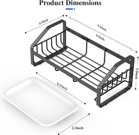 Sink Caddy, Sponge Holder for Kitchen Sink, Kitchen Bathroom Sink Organizer, 304 Stainless Steel Kitchen Countertop Organizer Soap Tray with Removable Drain Tray Length Version - Black by BSKSSK