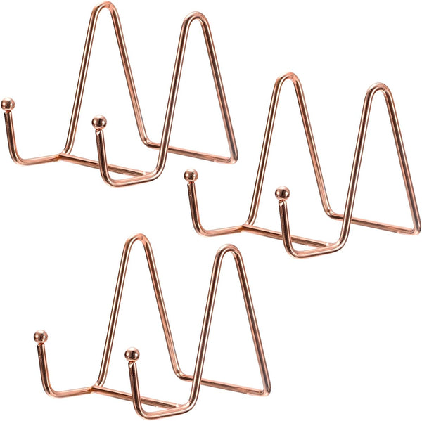 uxcell 3Pcs 3 Inch Iron Plate Stand for Display, Decorative Easel for Picture, Photo, Book, Rose Gold