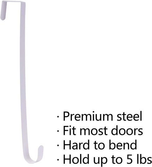 Sattiyrch 15" Wreath Hanger for Front Door - Sturdy Steel Over The Door Hook (White)