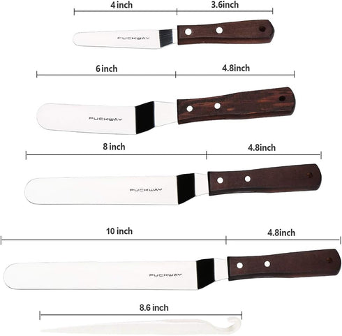 4 PCS Cake Decorating Icing Spatula Set with 4, 6, 8 & 10 Inch Stainless Steel Blades, Wood Handle Frosting Tools