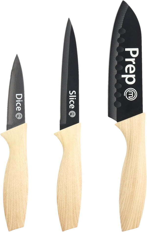 MasterChef Knife Set of 3 Kitchen Knives for Cooking (Chef, Paring & Utility), Professional Sharp Stainless Steel, Non