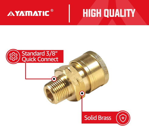 YAMATIC Pressure Washer Adapter Couplers, 3/8'' Quick Connect Socket to 3/8'' Male NPT Fitting, 5000 PSI (2 PCS)