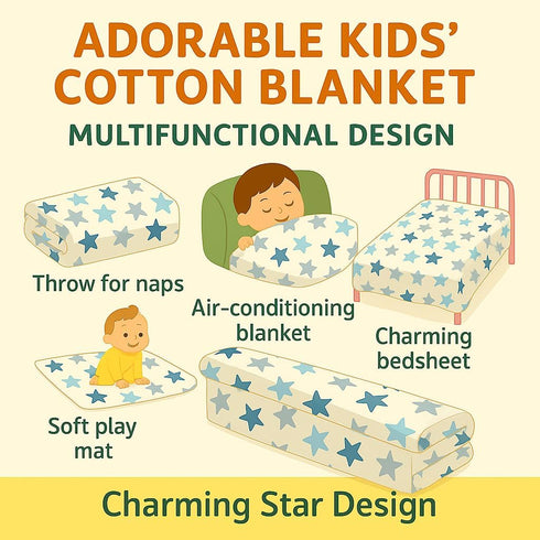 40 60 (101.6 152.4 cm) Kids Throw Blanket Soft Cotton Toddler Blanket with Blue & Gray Stars Pattern, Breathable