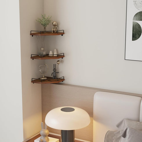 Set 3, Trwcrt Corner Shelf Wall Mounted of Floating Wall Shelves Rustic Wooden Storage Shelves for Bedroom, Bathroom