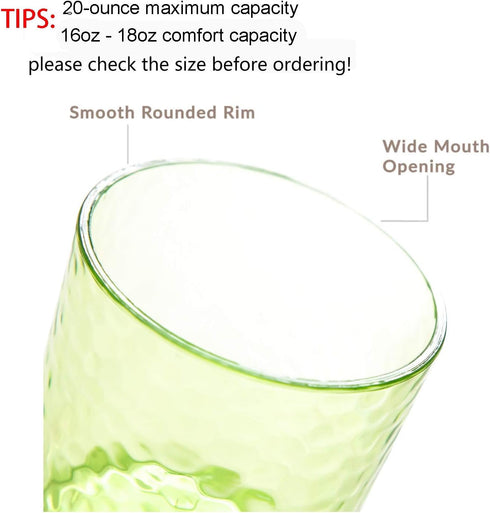 KX-WARE 20-ounce Acrylic Glasses | Set of 6 Multicolor Hammered Style | Dishwasher Safe & BPA Free