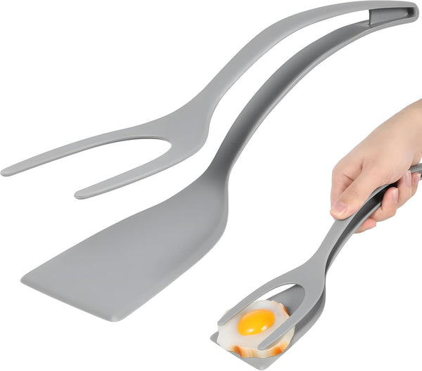 2-in-1 Clip Flipping Spatula Pliers, Double-Sided Egg Flipping Pliers for Household Kitchen Cooking Tools (Grey)