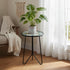 12" LIFFY Patio Side Table, Outdoor Metal Side Table with Glass Top, Indoor Round Accent End Table for Living Room