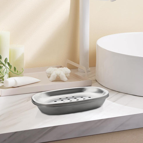 Miruchertter Countertop Stainless Steel Soap Dish with Double Layer Draining for Bathroom, Chrome Brushed Nickel Soap