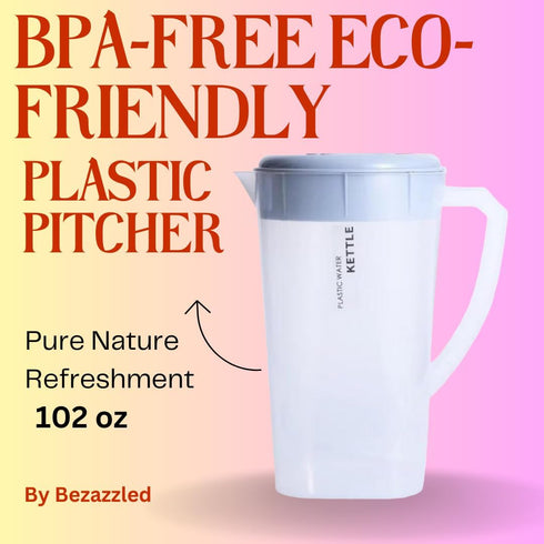 3 Litre Plastic Pitcher with Lid, BPA-FREE Eco-Friendly Juice Container for Hot/Cold Beverages, 102 oz Transparent