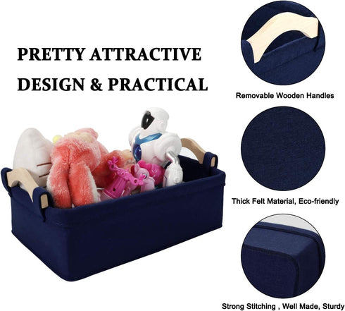 Small Storage Baskets Fabric Storage Bins, Soft Decorative Baskets for Cosmetics, Makeups, Coins, Keys, Navy Blue