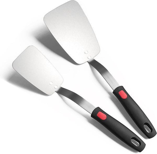 Stainless Steel Flexible Spatula - Solid Turner for Cast Iron Skillet, Thin Blade & Heat Resistant Silicone Handle
