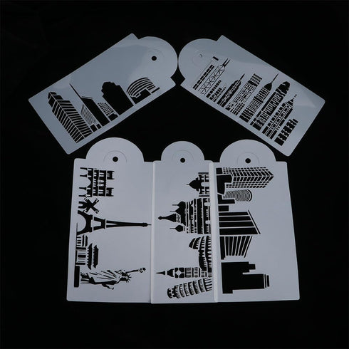 Landmark Building Cake Stencils, 5Pcs/Set Fondant Cake Decorating Templates for Bakery Tools