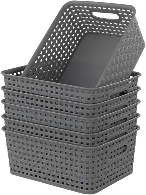 Grey Plastic Storage Basket, 10.03" x 7.67" x 4.05", Set of 6 Packs