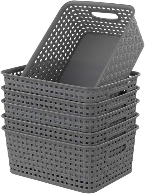 Grey Plastic Storage Basket, 10.03" x 7.67" x 4.05", Set of 6 Packs