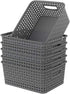 Grey Plastic Storage Basket, 10.03" x 7.67" x 4.05", Set of 6 Packs