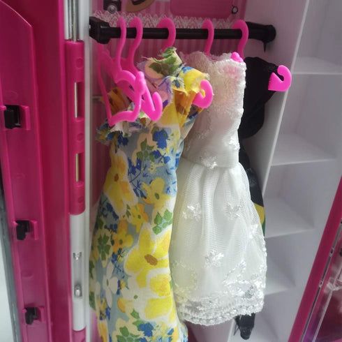 60 E-TING PCS Pink Plastic Little Hangers for Girl Doll Dress Clothes Gown Doll Clothes Accessories