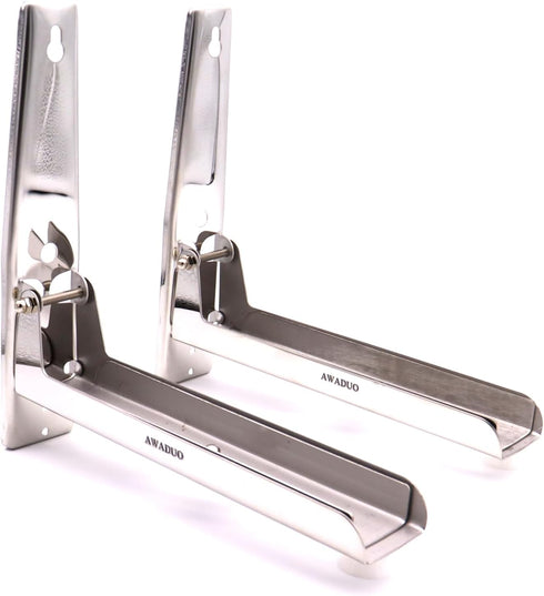 Retractable Foldable Stainless Steel Microwave Oven Rack, Wall Mounted Stand Holder with Two Hooks