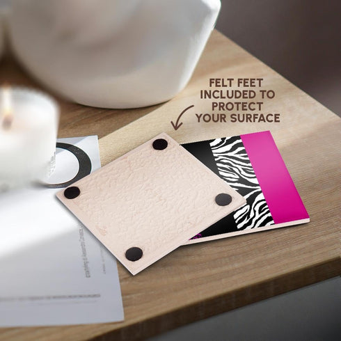Pink Black and White Animal Print Coasters - 3dRose CST_35436_3, Set of 4