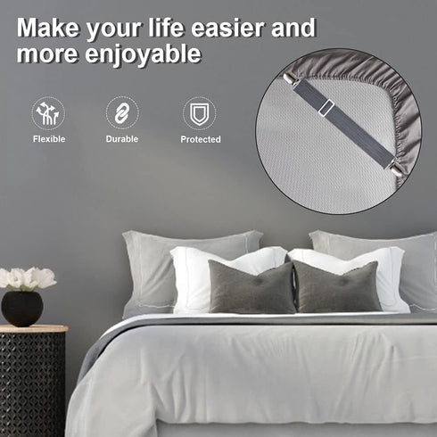 Sopito 4pcs Adjustable Elastic Sheet Fasteners to Keep Sheets in Place, Heavy Duty Non Slip Bed Cover Grippers Clips