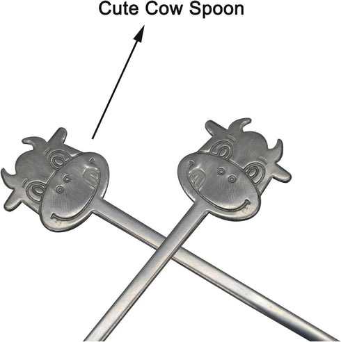 Maydahui 2PCS Cow Spoon - 5.9inch 18/10 Stainless Steel Coffee Spoon, Cartoon Animal Dessert Spoon for Kitchen