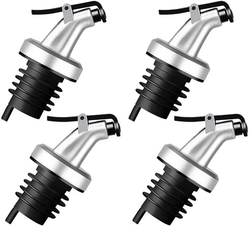 4 Pcs Oil Pour Spouts, Leakproof Nozzle Olive Oil Bottle Dispenser for Olive Oil, Wine, Vinegar, Soy Sauce (Silver)