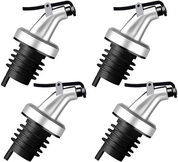 4 Pcs Oil Pour Spouts, Leakproof Nozzle Olive Oil Bottle Dispenser for Olive Oil, Wine, Vinegar, Soy Sauce (Silver)