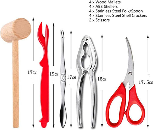 YWHWLX 19-Piece Set Stainless Steel Crab & Lobster Tool - Professional Shellfish Crackers with Mallets, Forks, Scissors